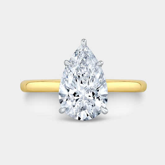 Pear ring, top down, solitaire setting.