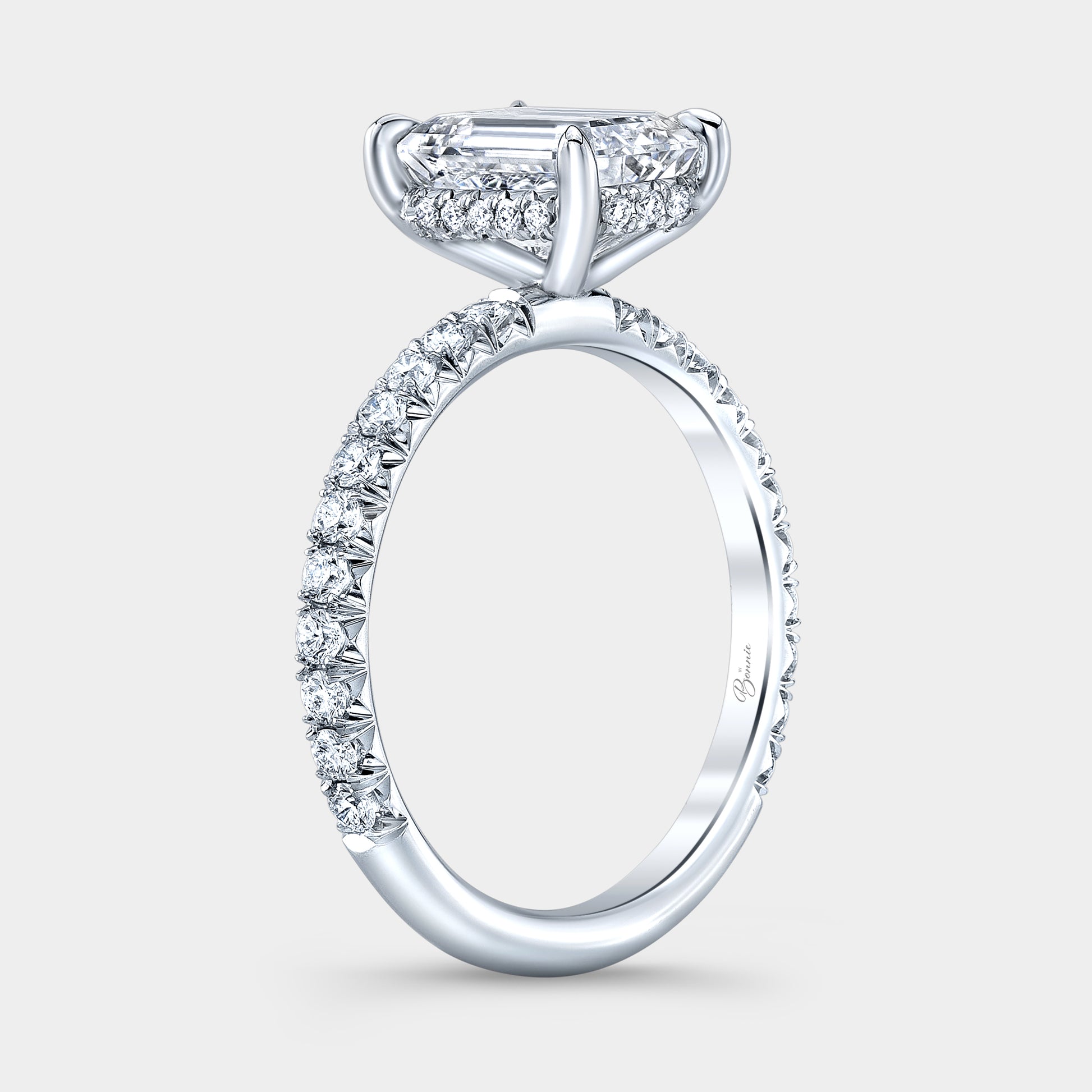 Diamond ring, top-down angle, cathedral detail.