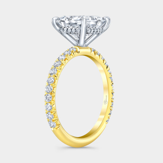 Two tone princess ring, 45 degree, hidden halo.