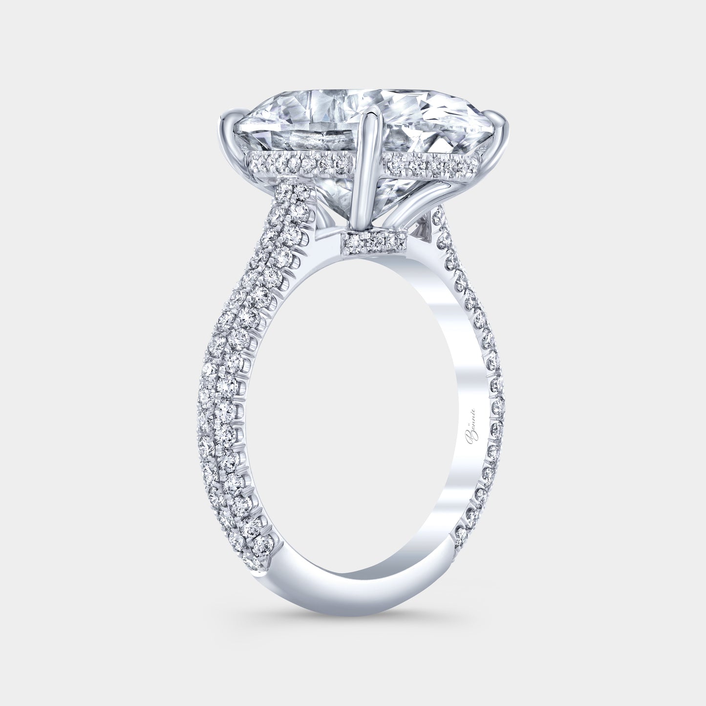8ct oval diamond engagement ring, pave eternity setting.