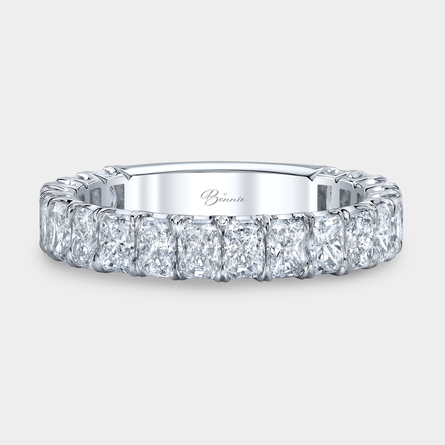 White gold radiant diamond wedding band, 3/4 way set.