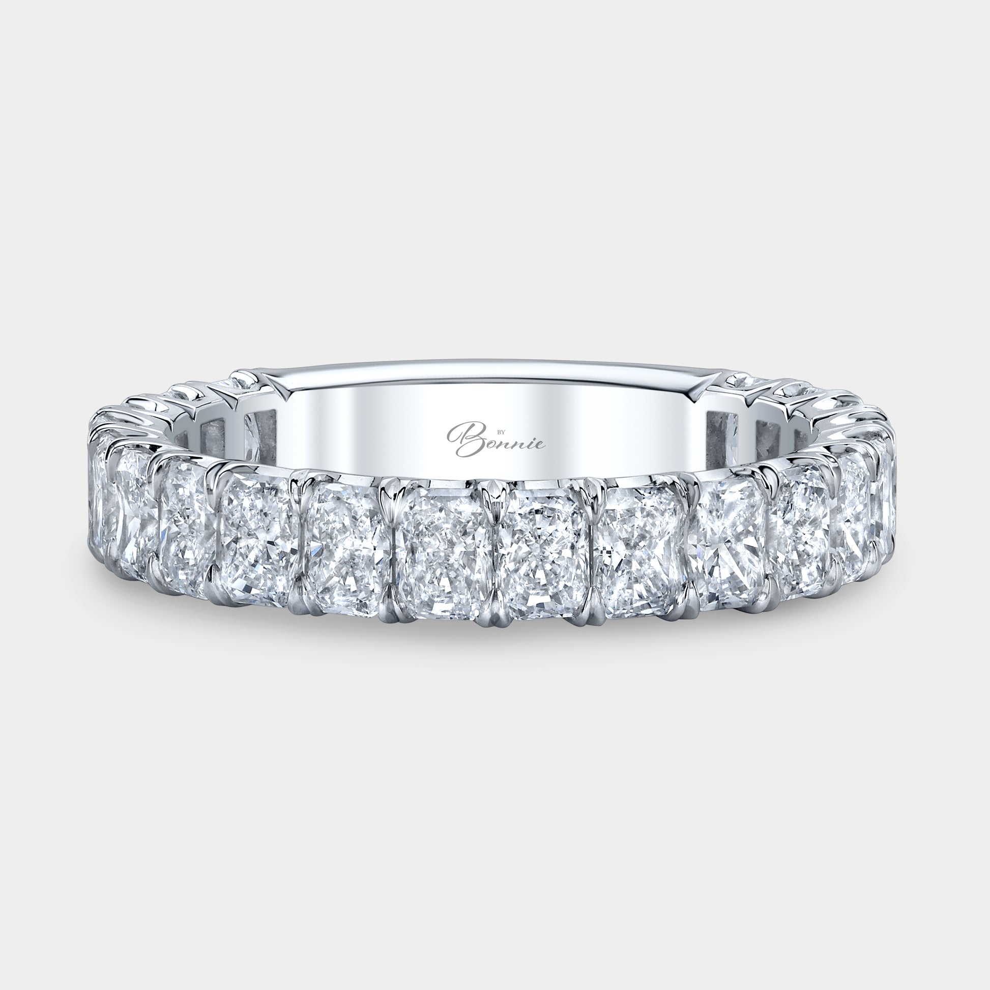 White gold radiant diamond wedding band, 3/4 way set.