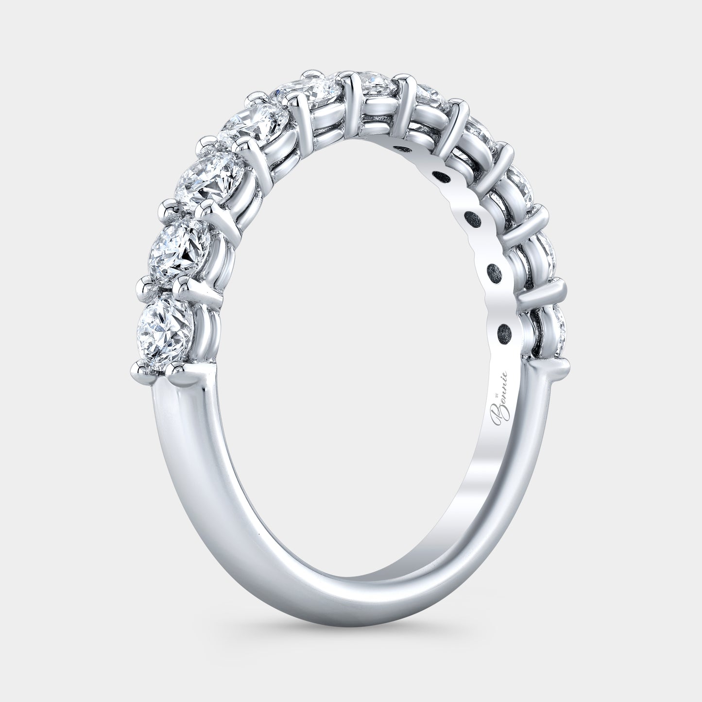 Platinum 1/2 Way Wedding Band, Round Diamonds, Double Gallery.