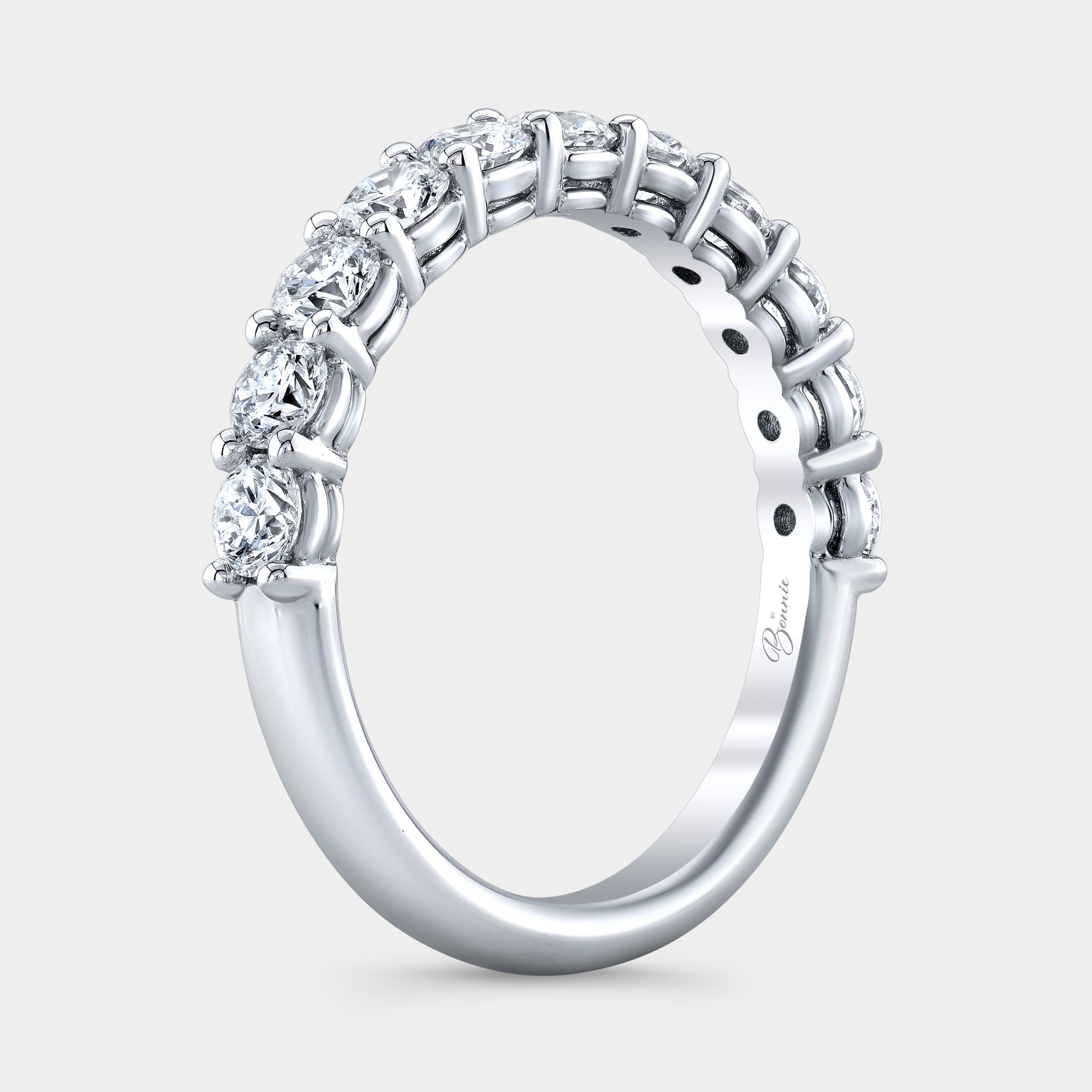 Platinum 1/2 Way Wedding Band, Round Diamonds, Double Gallery.