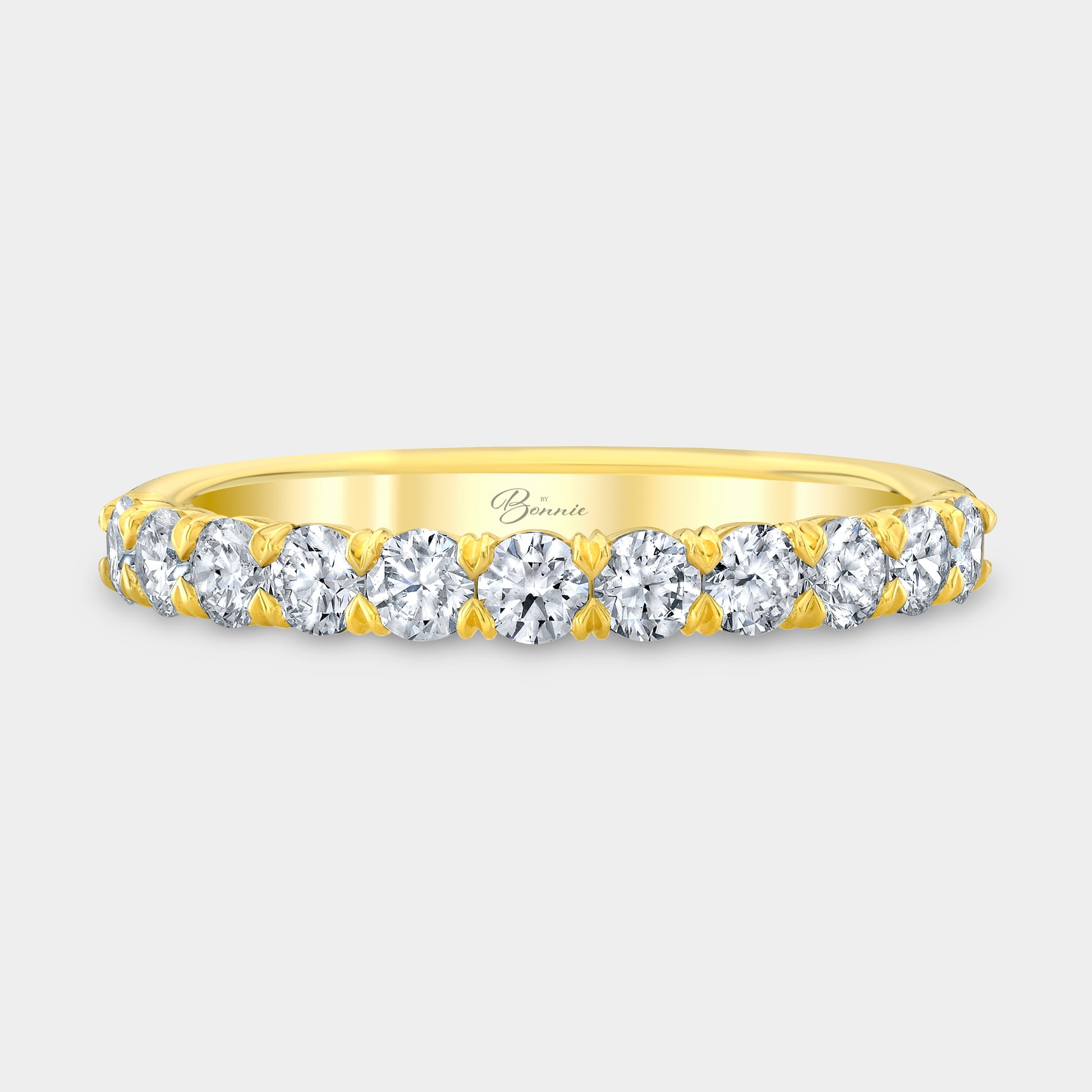 0.75ct Round Diamond 1/2 Way Wedding Band, Yellow Gold.
