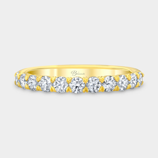 0.75ct Round Diamond 1/2 Way Wedding Band, Yellow Gold.
