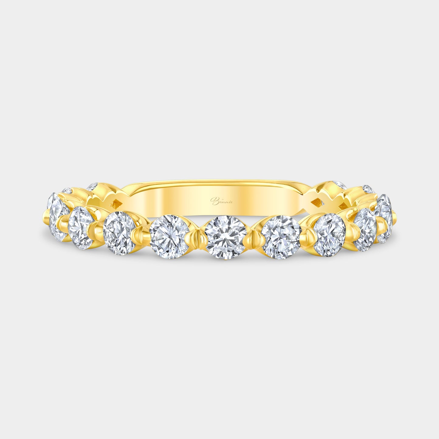 0.75ct Round Diamond Petite Crown Cut 3/4 Way Band, Yellow Gold.