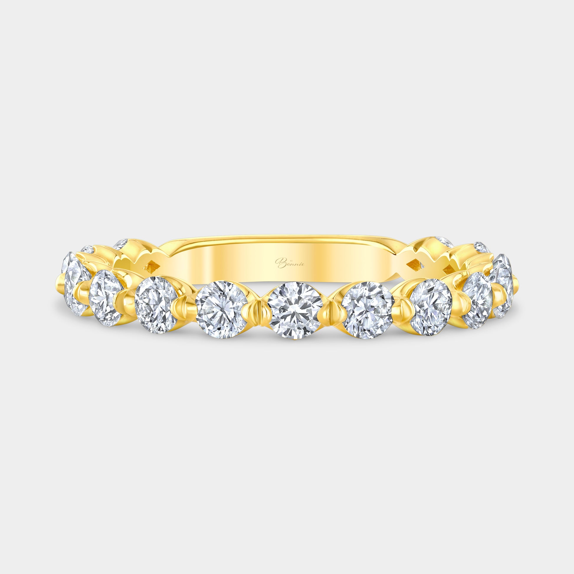 0.75ct Round Diamond Petite Crown Cut 3/4 Way Band, Yellow Gold.