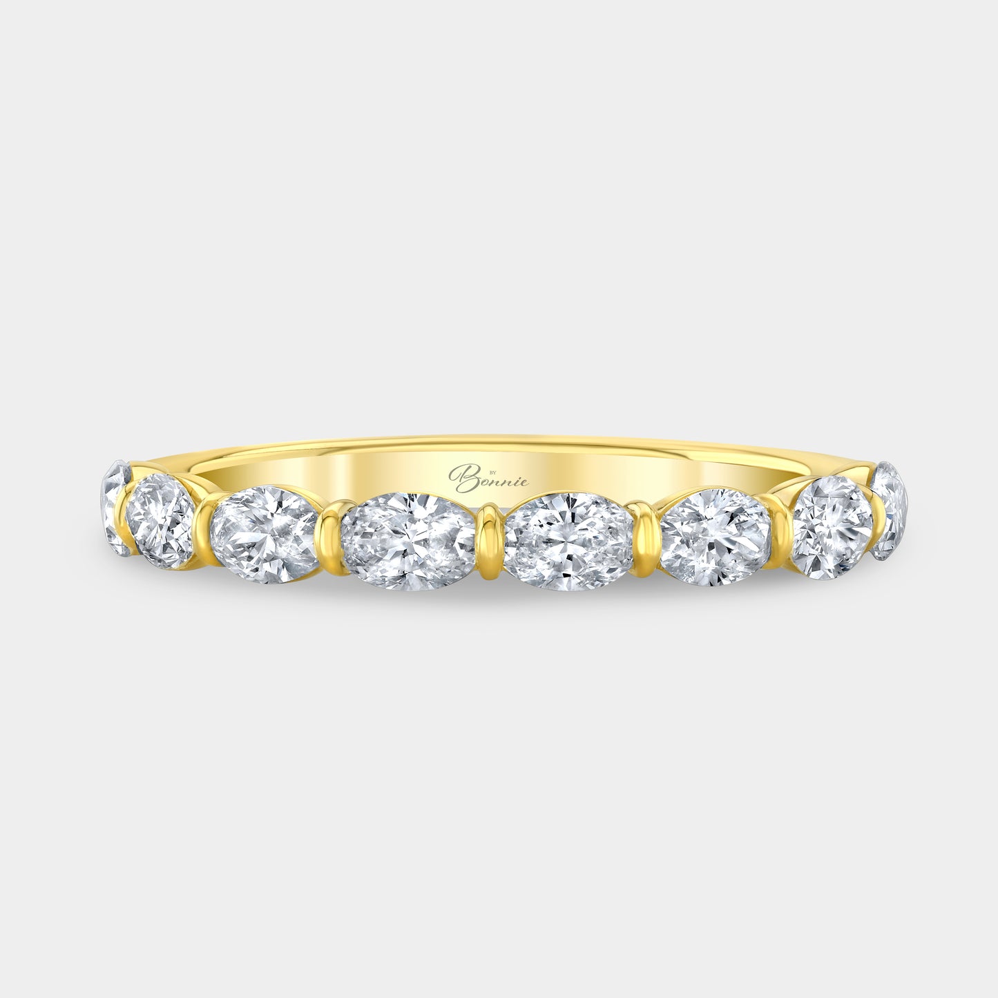0.75ct East West Oval Diamond 1/2 Way Band, Yellow Gold.