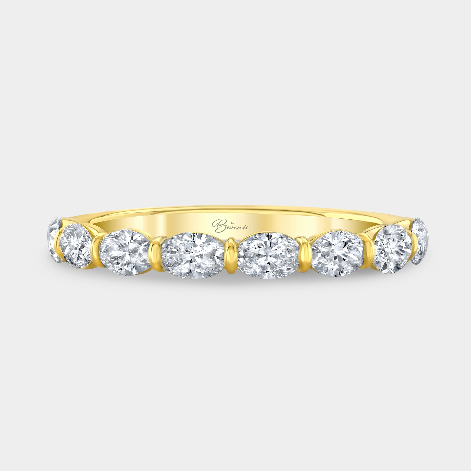 0.75ct East West Oval Diamond 1/2 Way Band, Yellow Gold.