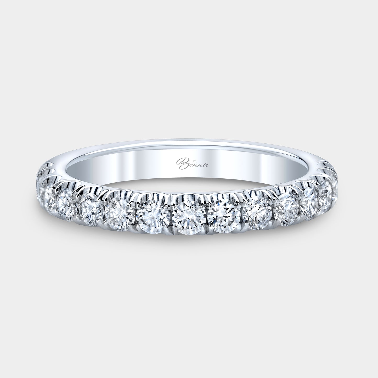 0.75ct Round Diamond U Pave Wedding Band, Platinum.