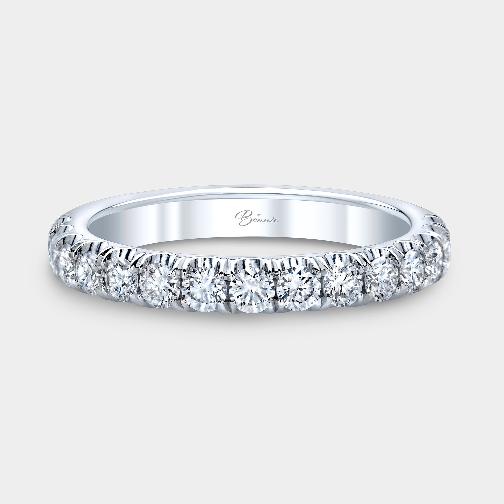 0.75ct Round Diamond U Pave Wedding Band, Platinum.