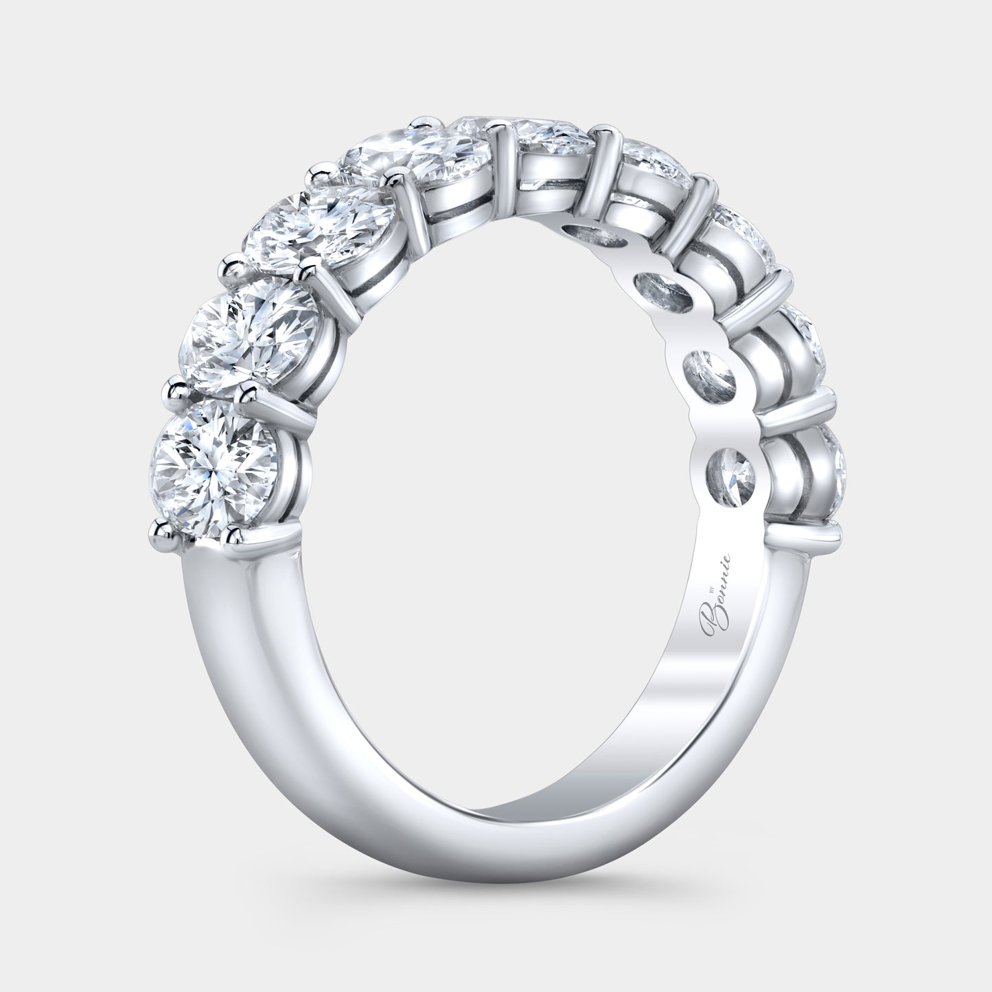 White Gold 9 Stone Wedding Band, Oval Diamonds.