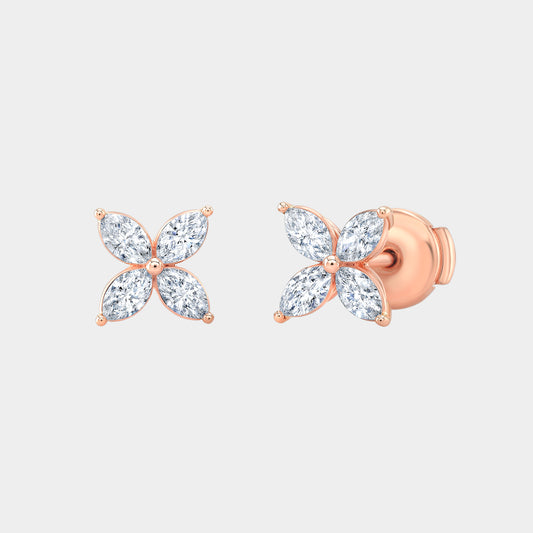 1ct Marquise Diamond Flower Studs, Rose Gold.