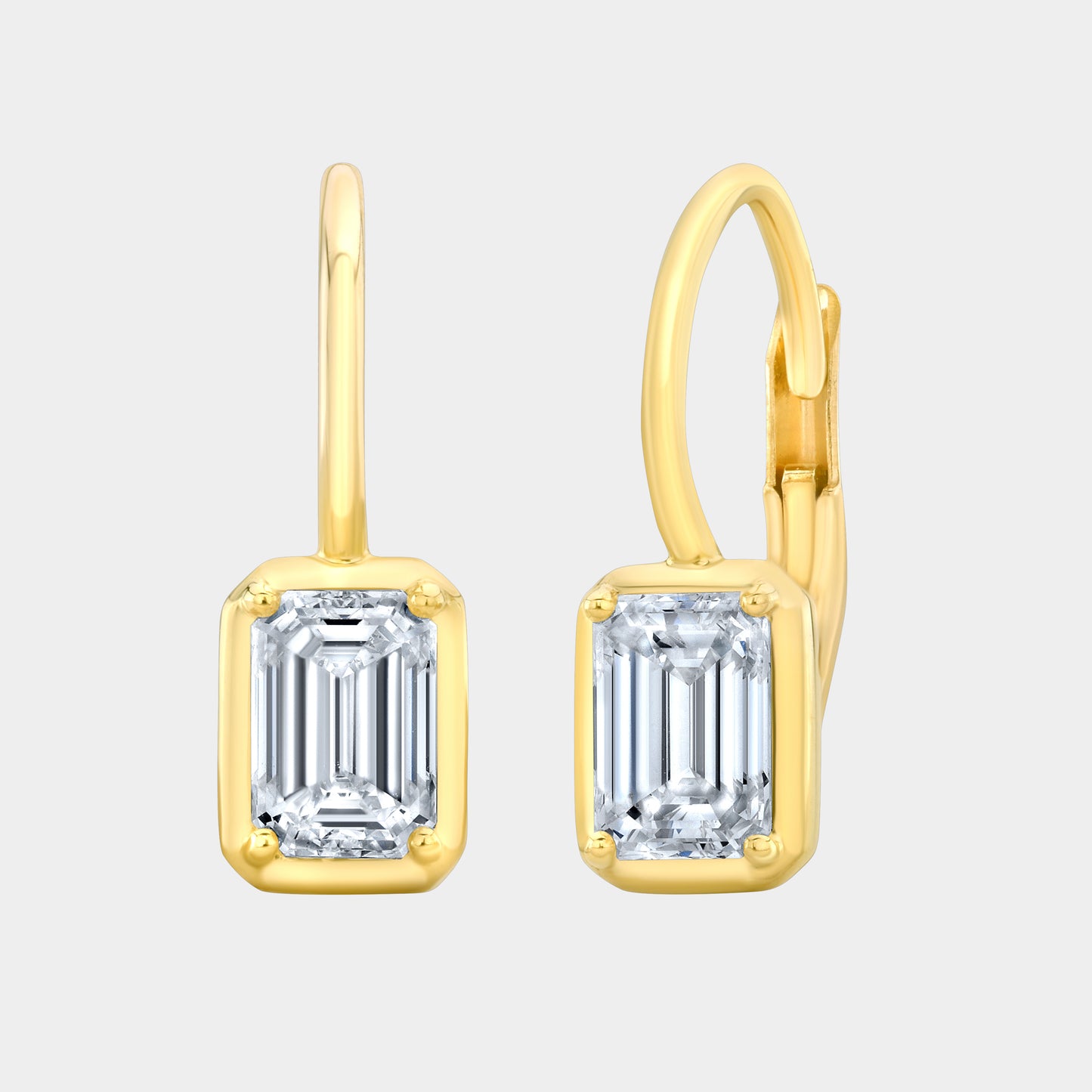 1.50ct Emerald Cut Diamond Drop Earrings, Yellow Gold.