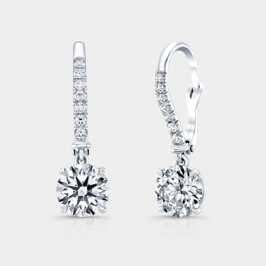 2ct Lab Grown Diamond Dangle Earrings, White Gold.