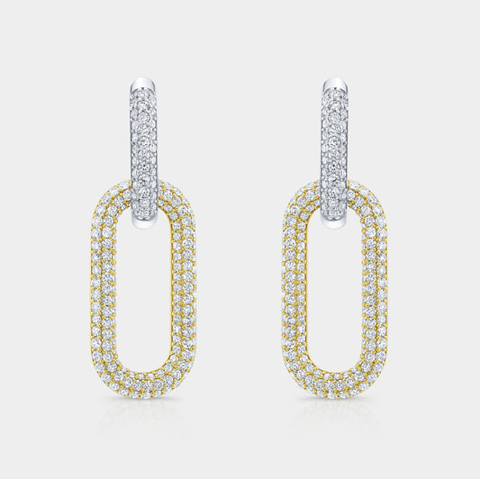 3.75ct Pave Diamond Link Earrings, Two Tone Gold.