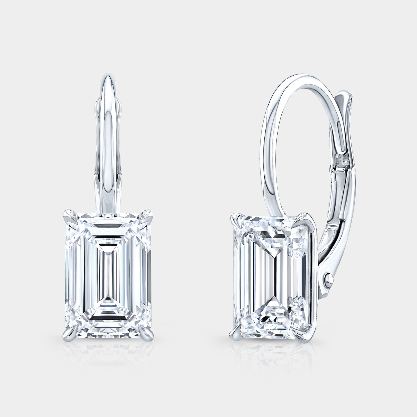 2.75ct Emerald Diamond Dangle Earrings, White Gold.