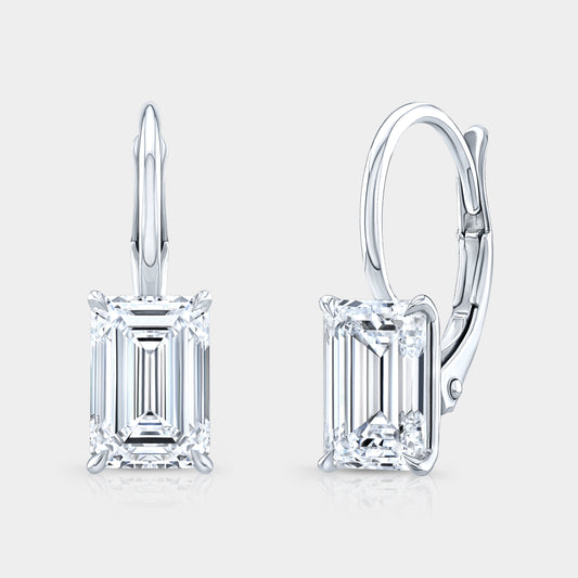 2.75ct Emerald Diamond Dangle Earrings, White Gold.