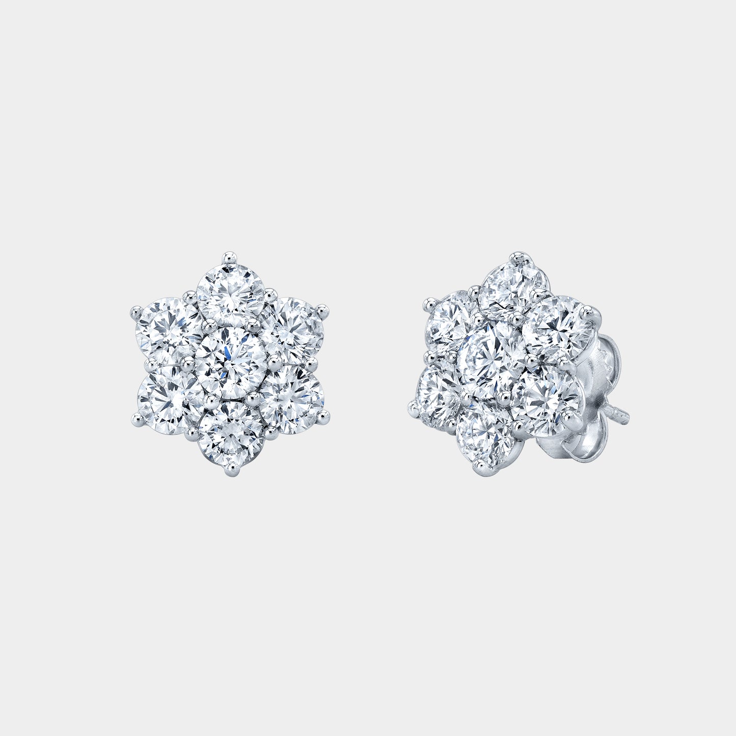 3.25ct Diamond Flower Stud Earrings, White Gold.