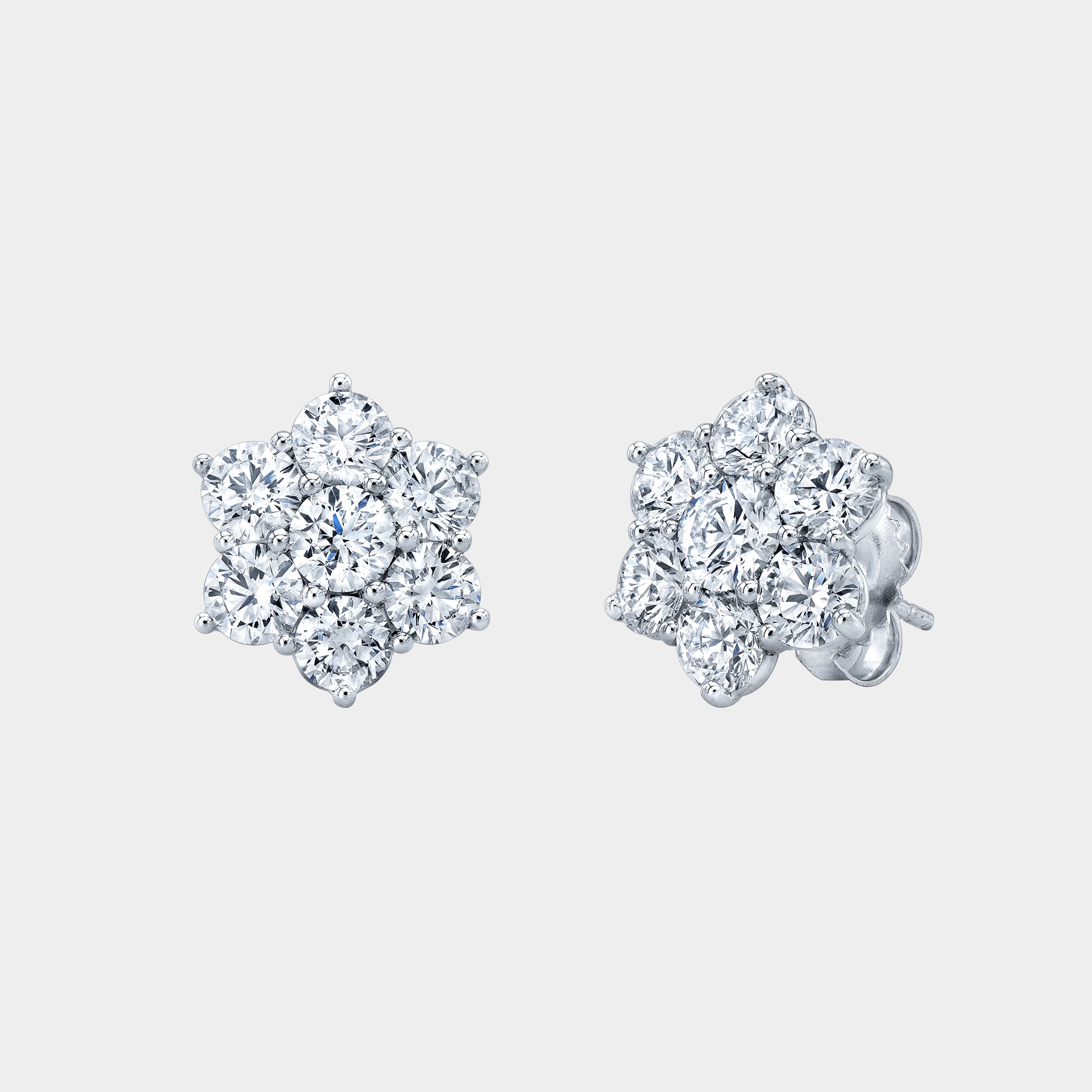 3.25ct Diamond Flower Stud Earrings, White Gold.