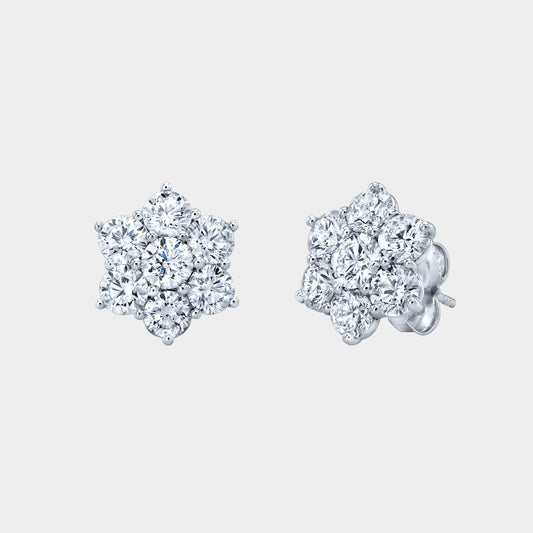 3.25ct Diamond Flower Stud Earrings, White Gold.