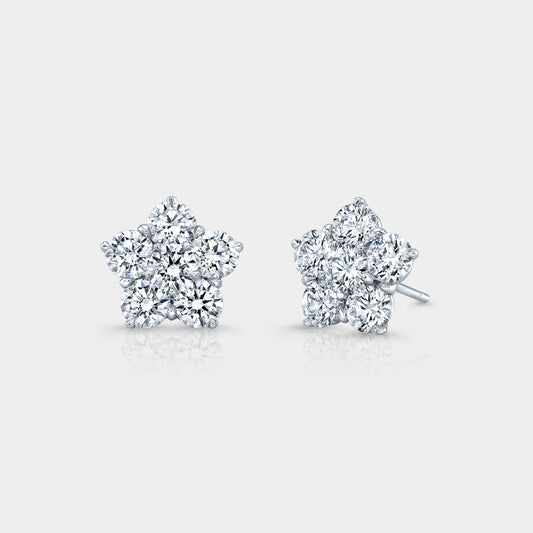 2ct Diamond Flower Stud Earrings, White Gold.