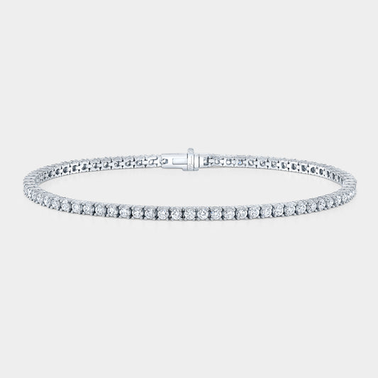 White gold tennis bracelet, round diamonds, petite design.