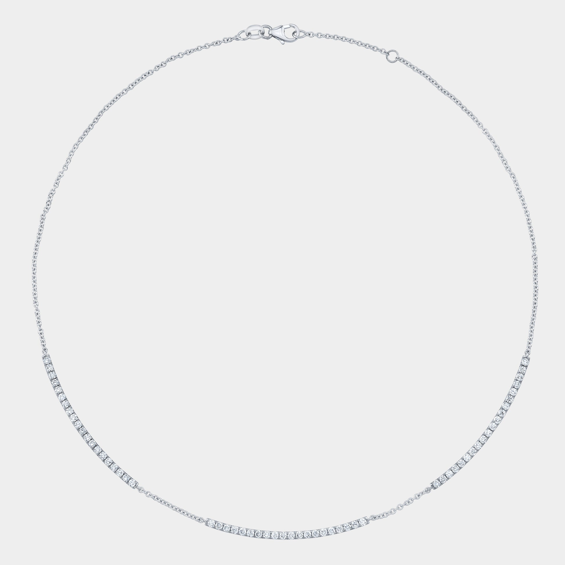 White gold choker necklace, round lab grown diamonds, 3 bar design.
