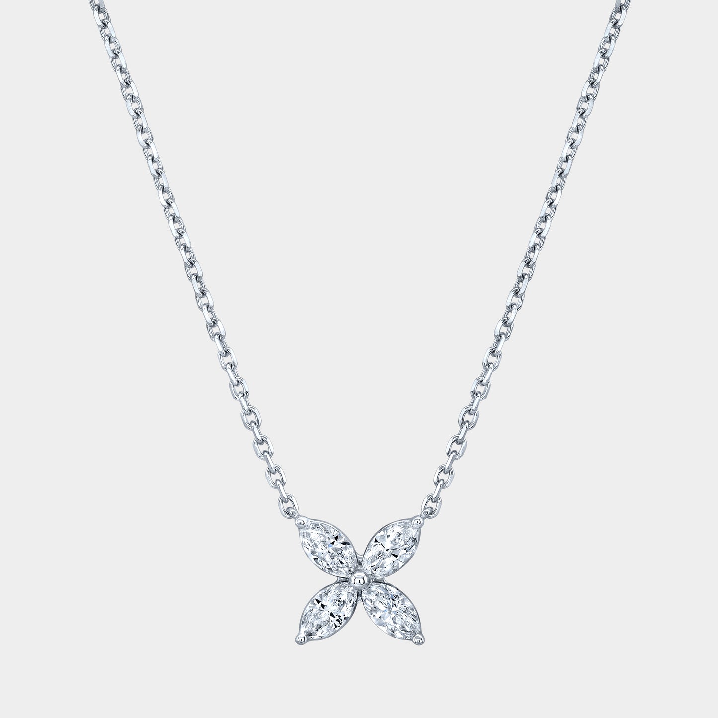 White gold necklace, marquise diamond pendant, La Fleur design.