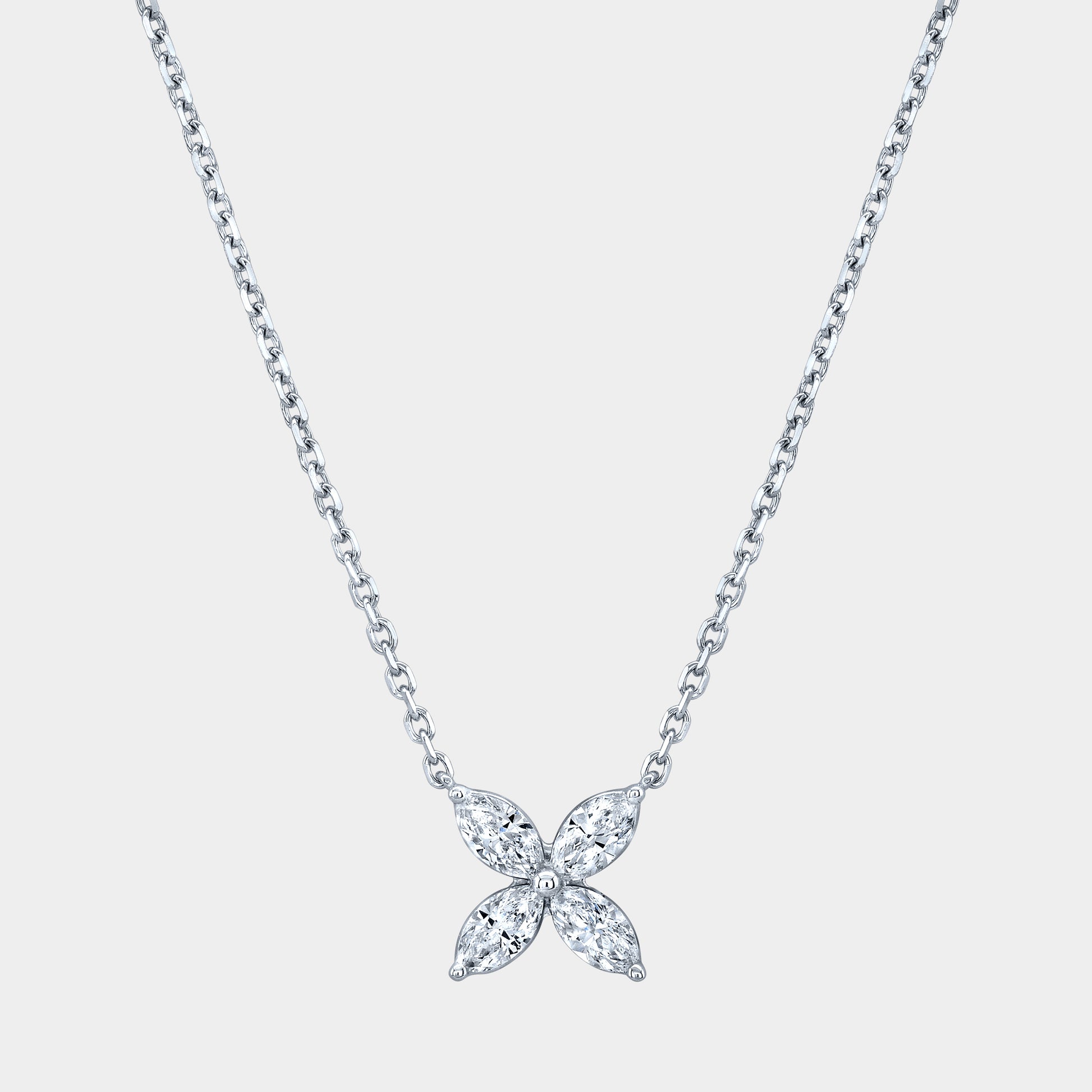White gold necklace, marquise diamond pendant, La Fleur design.