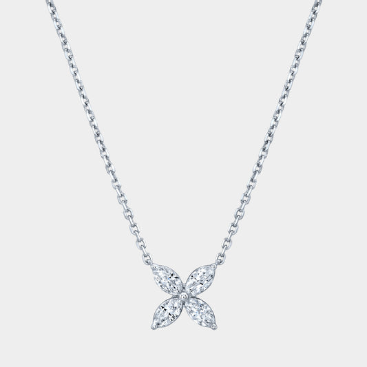 White gold necklace, marquise diamond pendant, La Fleur design.