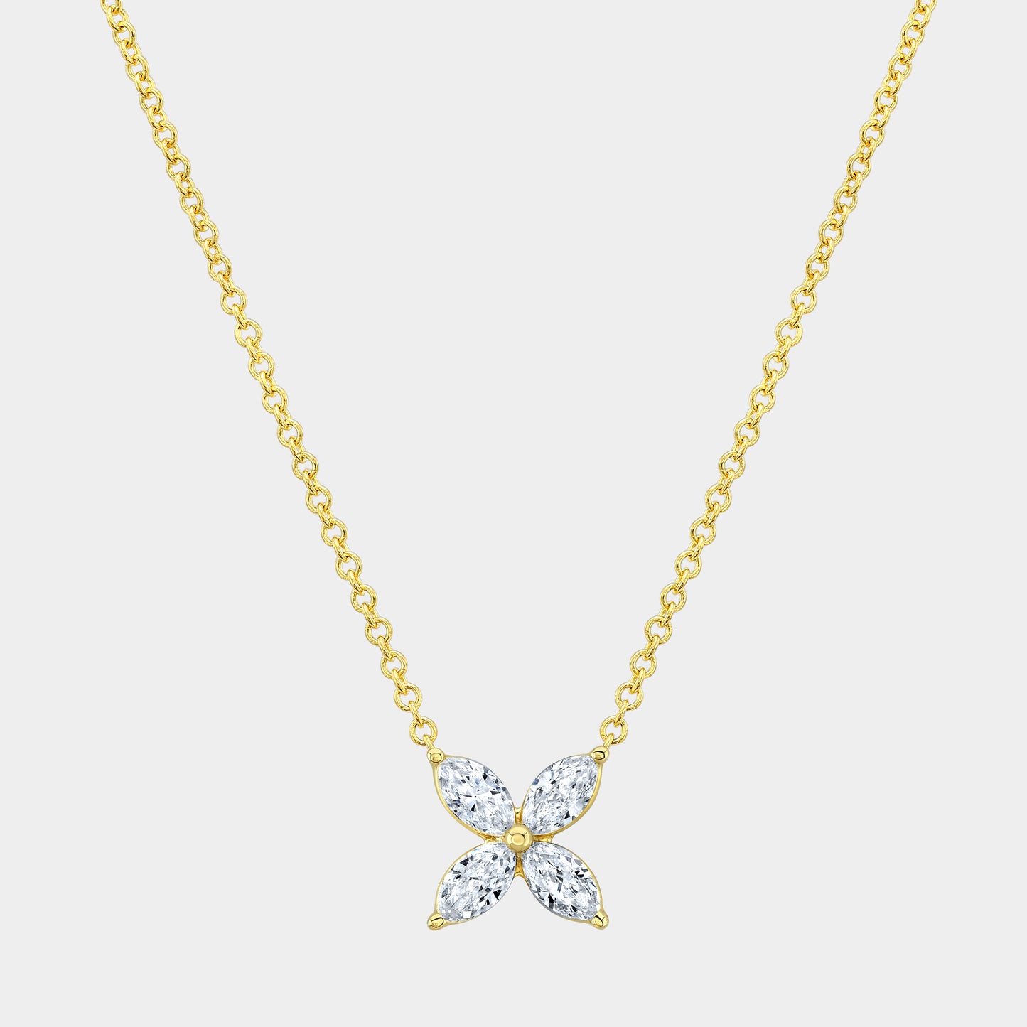 Diamond necklace, side view, pendant details.