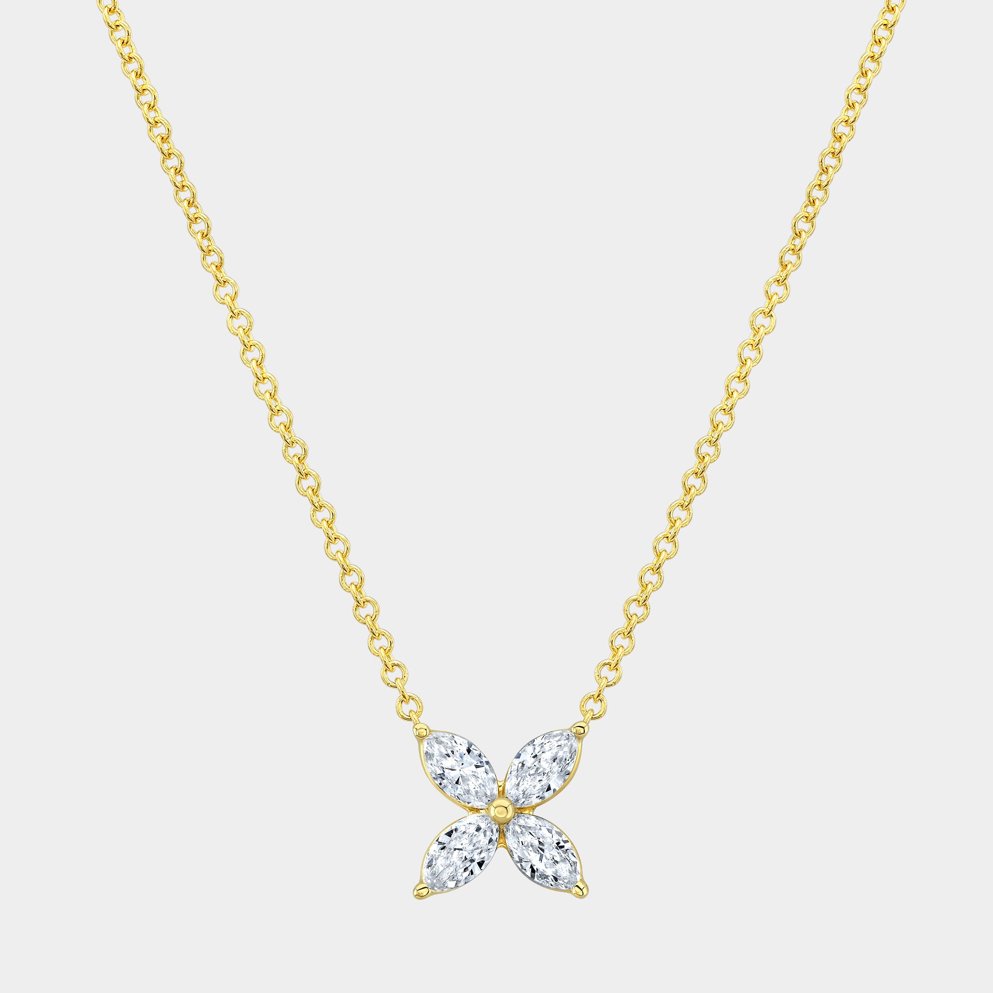 Diamond necklace, side view, pendant details.