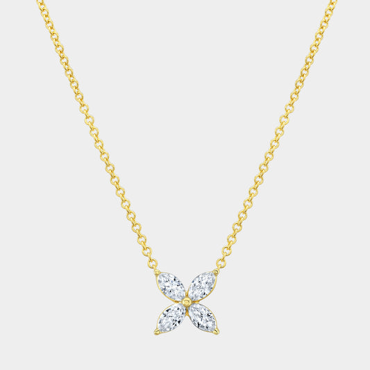Diamond necklace, side view, pendant details.