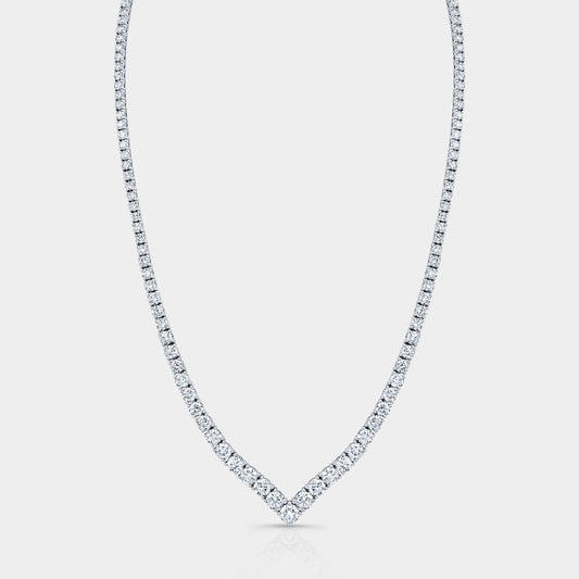 White gold tennis necklace, round lab grown diamonds, chevron design.