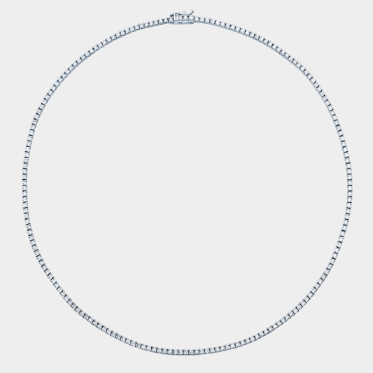 White gold tennis necklace, round diamonds, petite choker design.