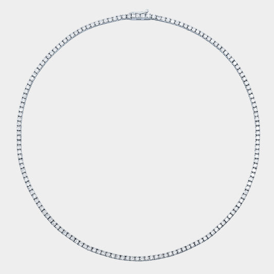 White gold tennis necklace, round diamonds, choker design.