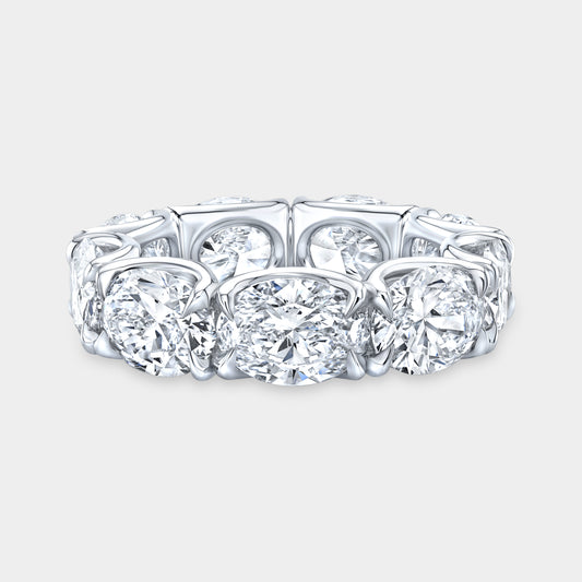 Platinum eternity band, oval diamonds, U gallery setting.