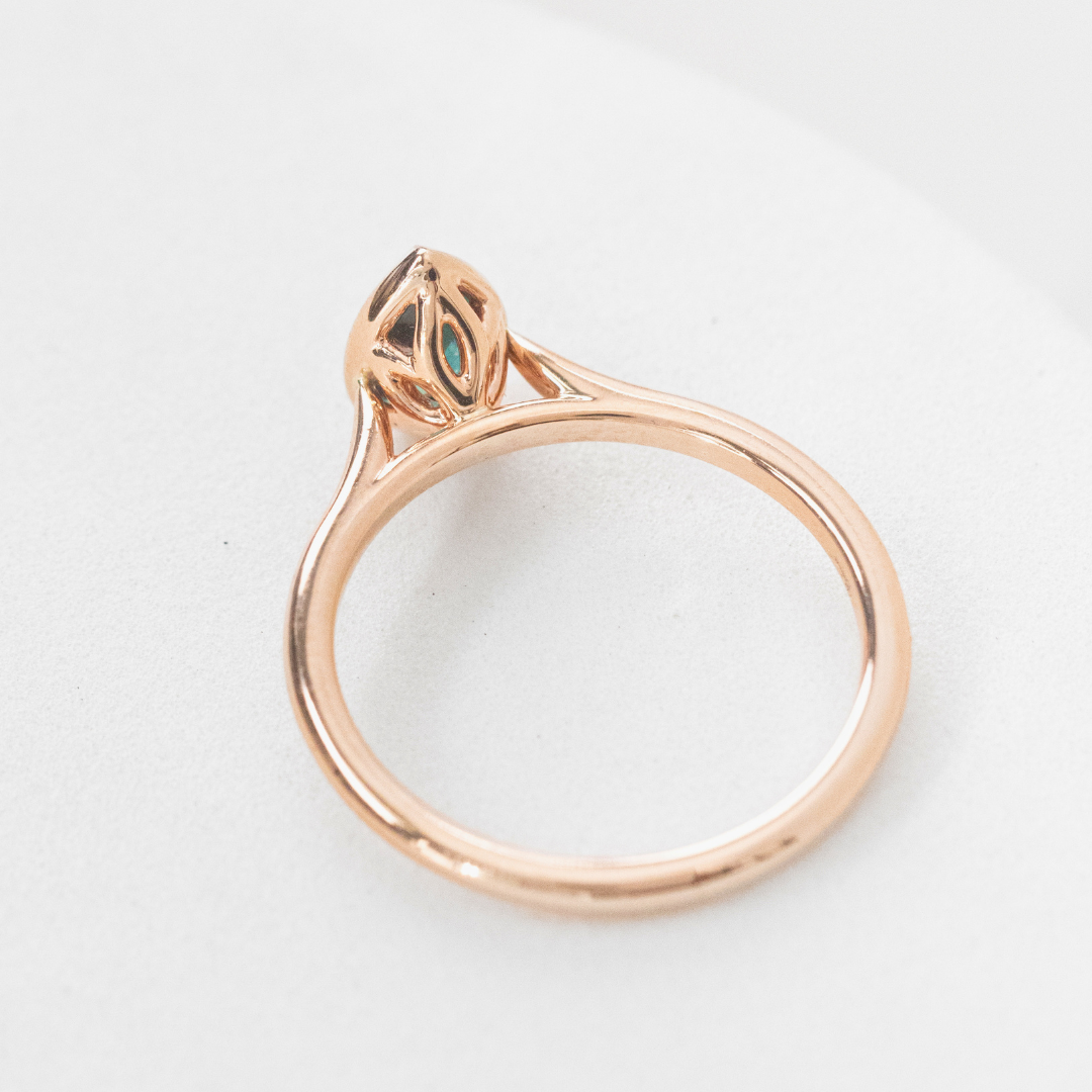 Pear Alexandrite Bezel Set Tulip Basket Tapered Cathedral Solitaire Rose Gold Engagement Ring