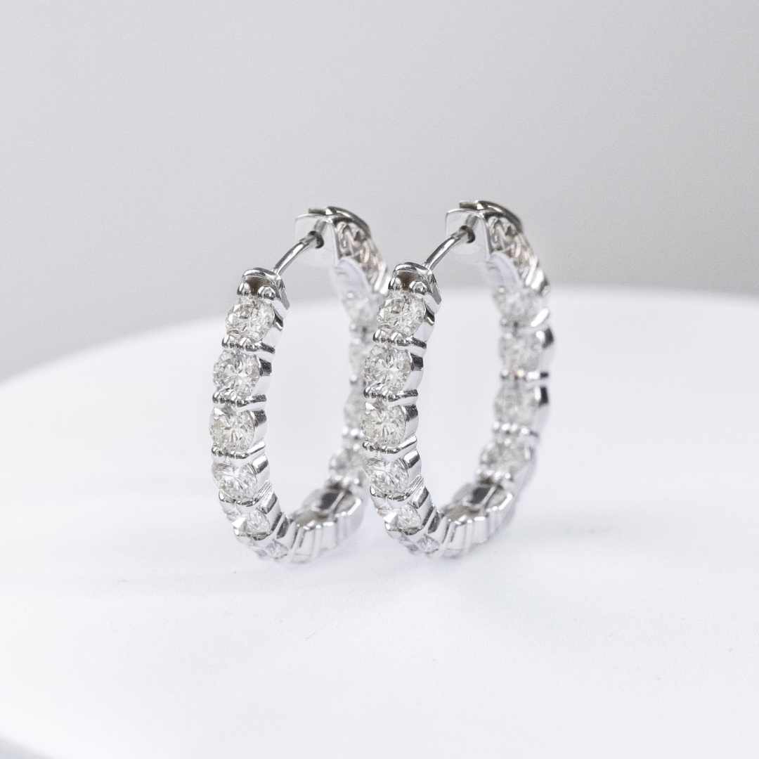 Round Diamond Inside Out Hoop White Gold Earrings – By - Main Image