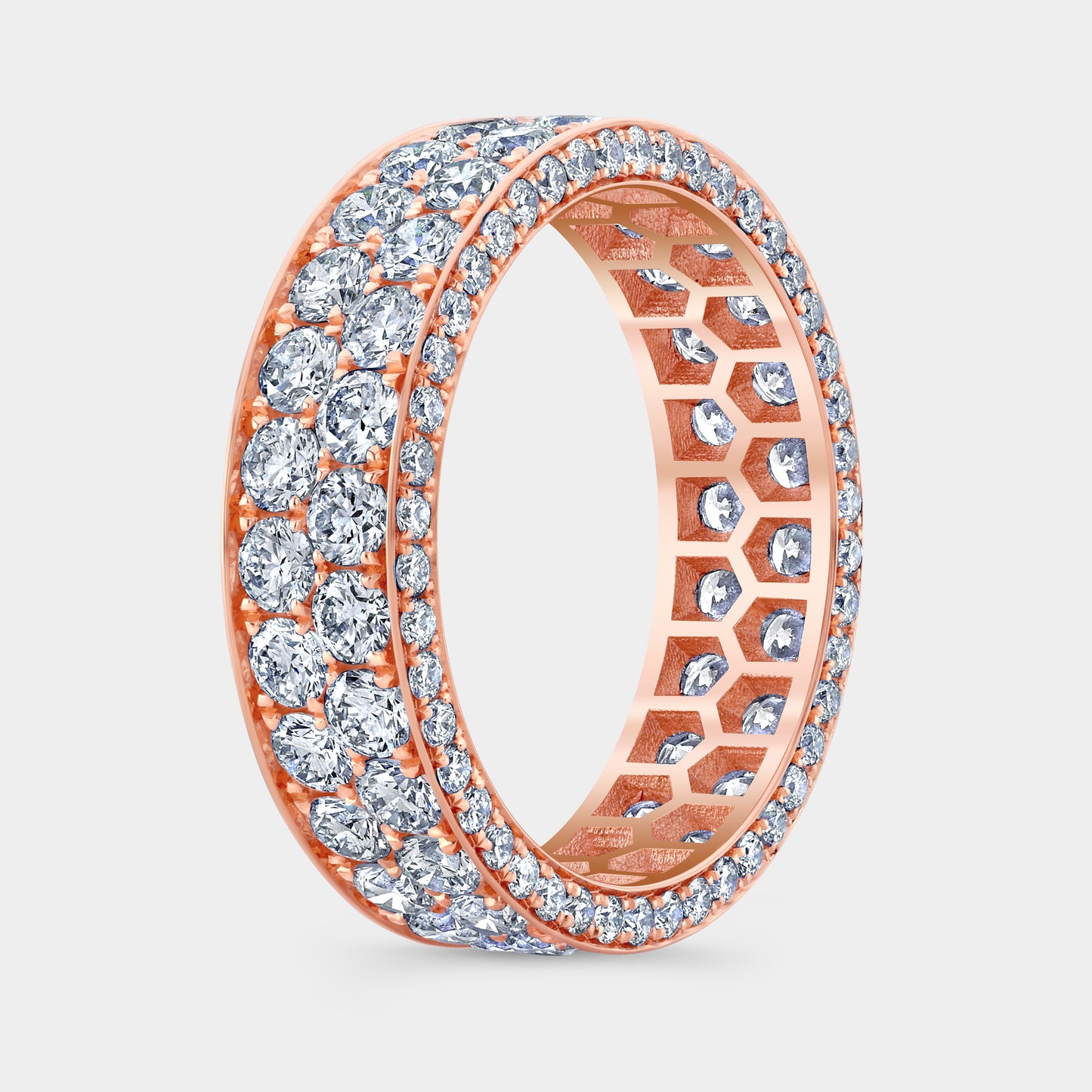 Rose gold diamond band, pave detail.