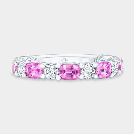Victoria Natural Pink Sapphire and Lab Grown Round Diamond 3/4 Way Band