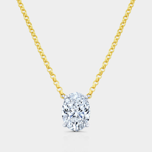 Oval diamond pendant, yellow gold chain.