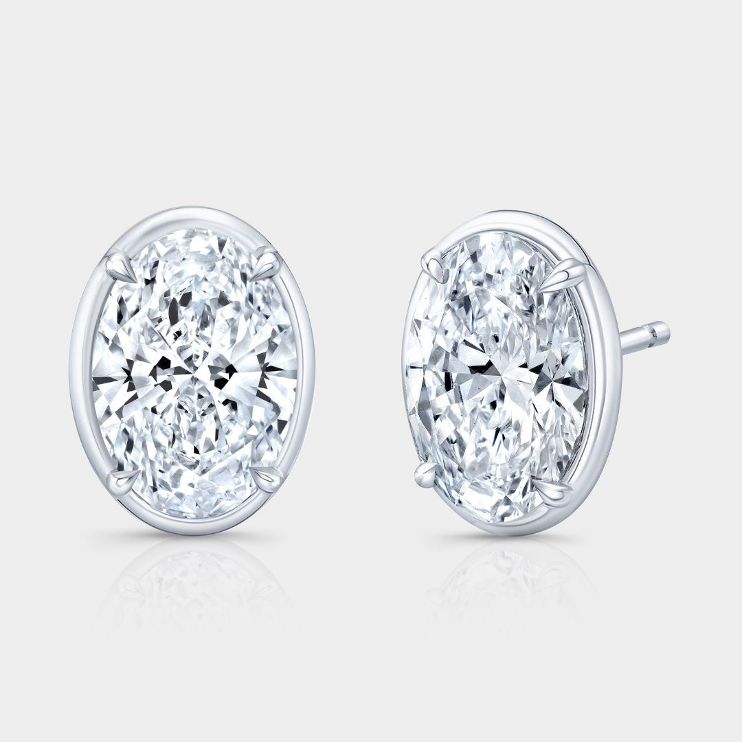 4ct Lab Grown Oval Diamond White Gold Stud Earrings