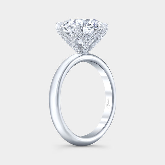 3ct round engagement ring, white gold setting.