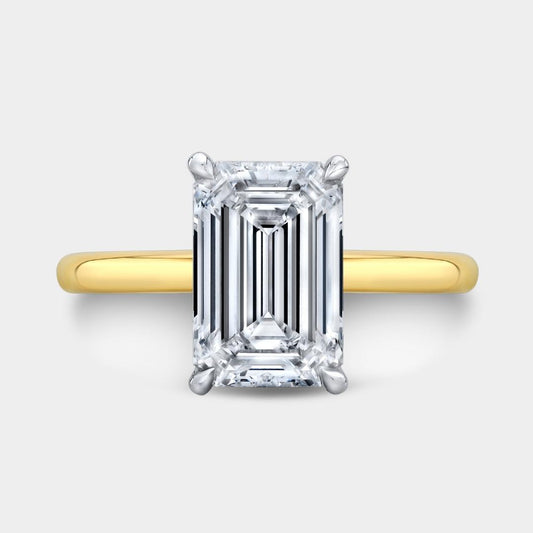 Emerald Diamond Hidden Halo Solitaire 4 Prongs Yellow Gold And Platinum Engagement Ring