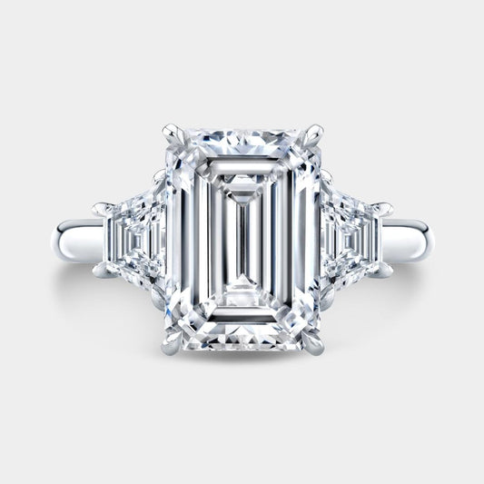 Emerald Diamond Trapezoid Three Stone Platinum Engagement Ring