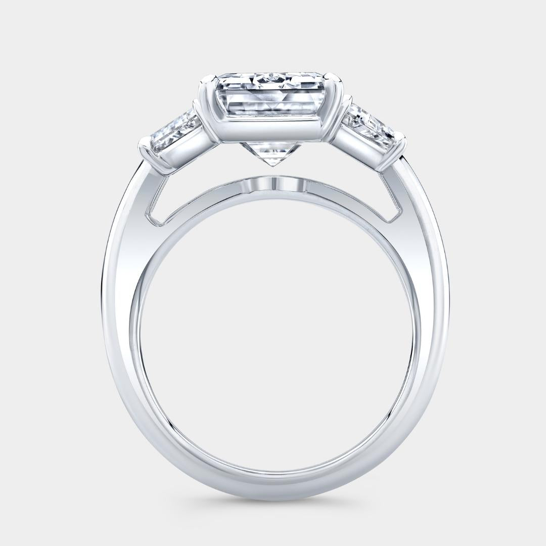Emerald Diamond Trapezoid Three Stone Platinum Engagement Ring
