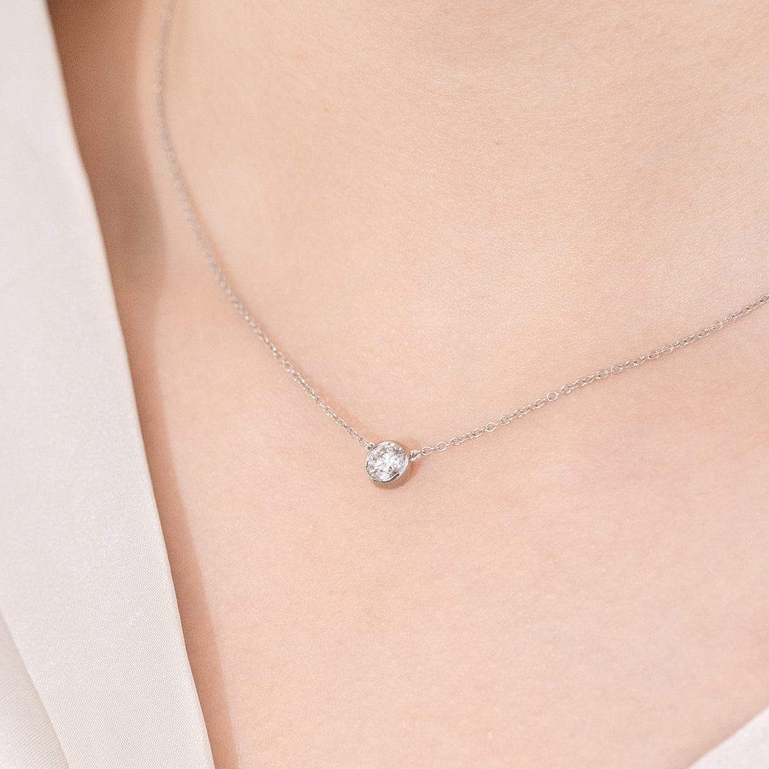 0.50ct Round Diamond Bezel Set Pendant Platinum Necklace